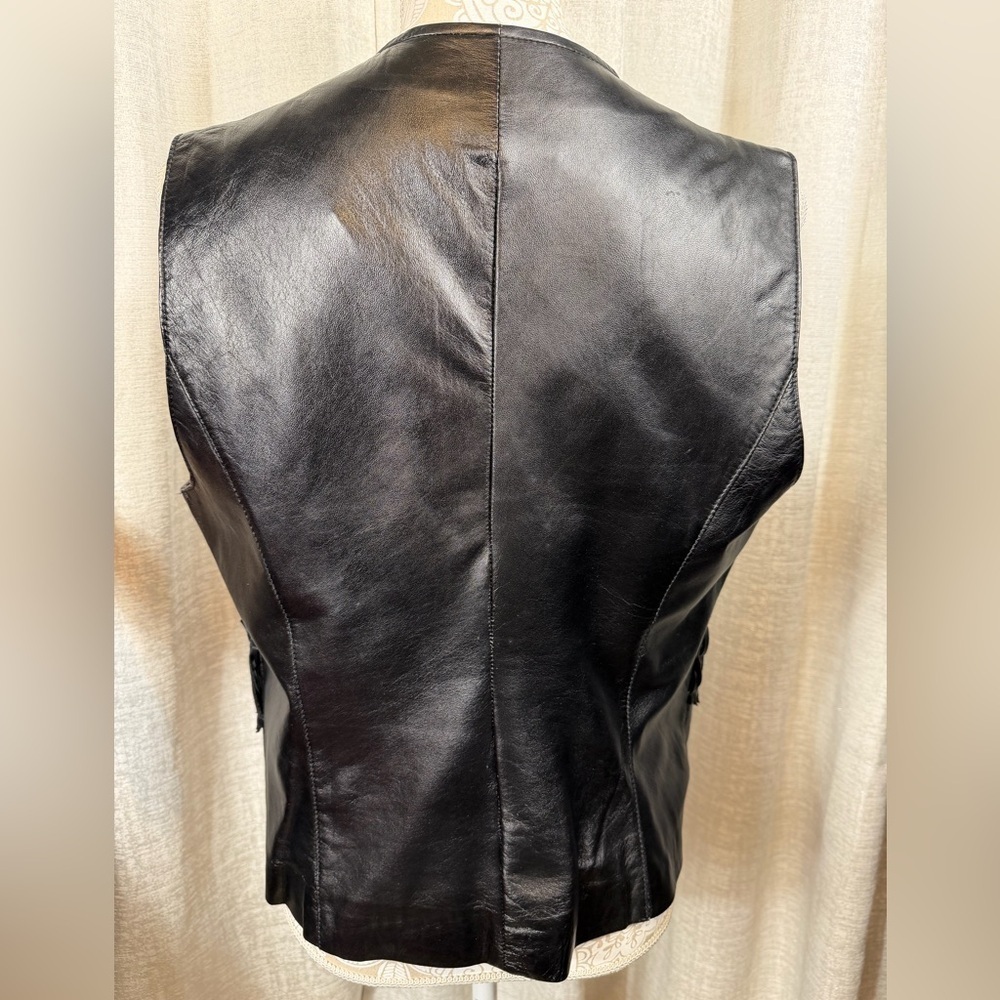 Peter Nygård 100% Lamb Leather Fringe Vest Women’s Size 14 Black Western Boho - Picture 3 of 11